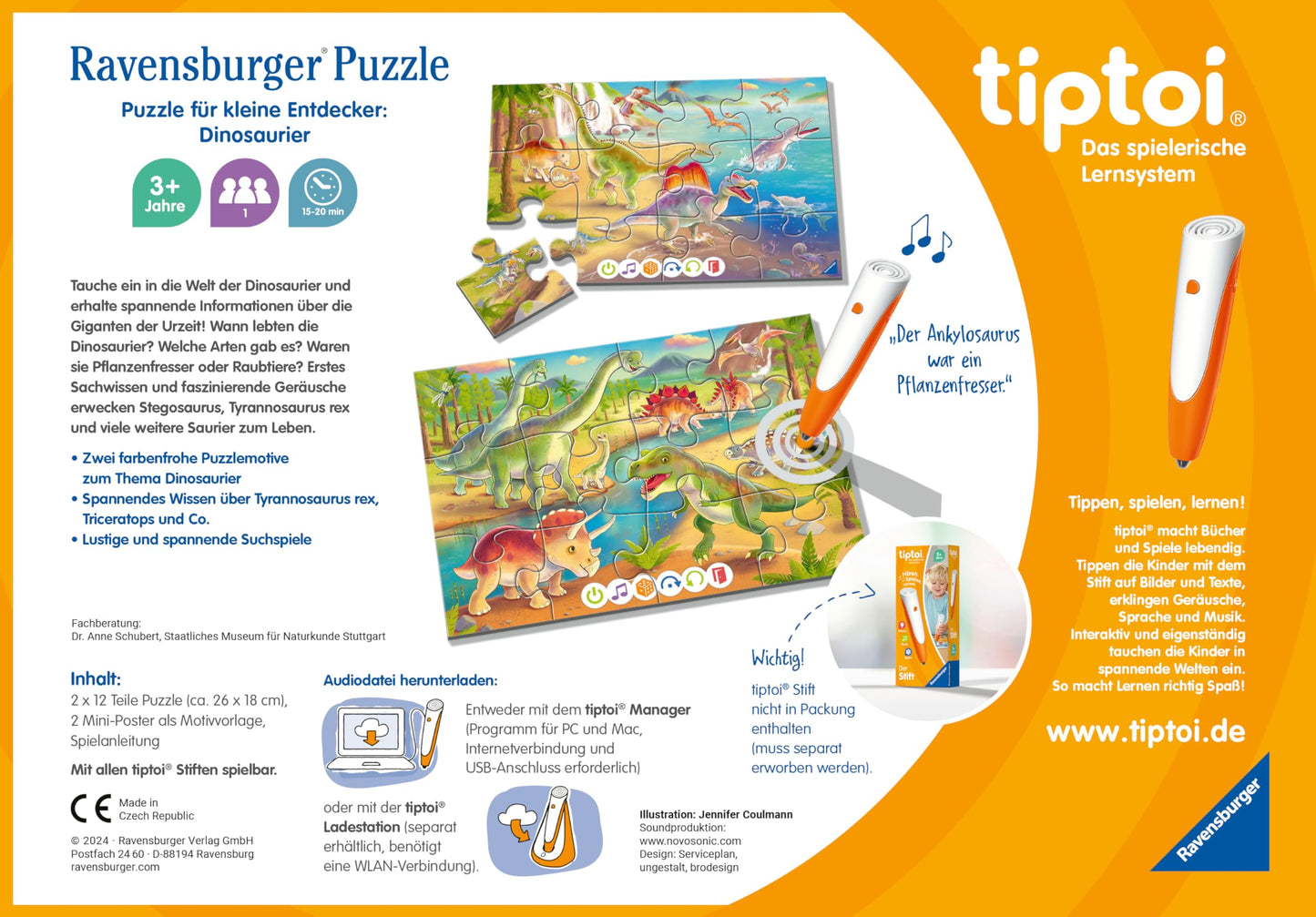 Ravensburger tiptoi 00198 Puzzle Dinozauri, 3+ ani