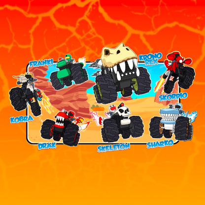 Swap Riders - Camion KRONO REX, Monster Truck, vehicul de curse, tematică dinosaur T-Rex, 1 figură exclusivă Rider, fichițe interschimbabile, pentru băieți și fete + 4 ani, Famosa (WAP00000)