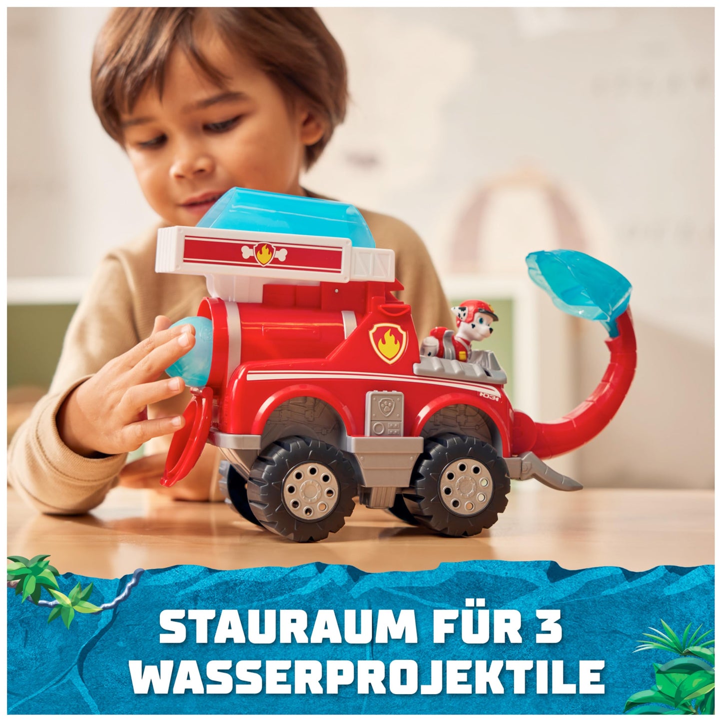 PAW Patrol Jungle Pups - Vehicul mare cu elefant și apă (vehicul deluxe) și figurina Marshall Hero Pups, jucărie pentru copii de la 3 ani