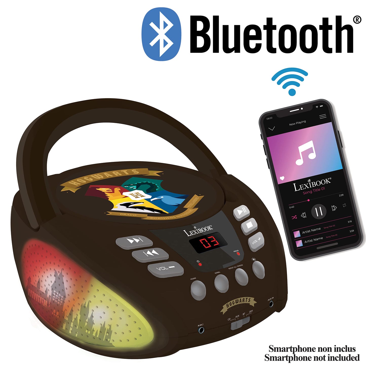 Lexibook RCD109HP Player CD portabil Harry Potter cu Bluetooth și efecte luminoase multicolore pentru copii