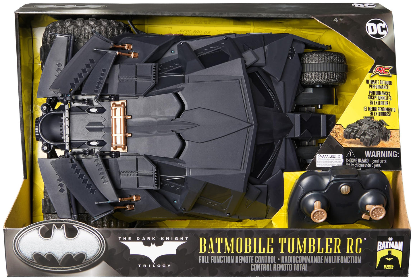 DC Comics - Batman Tumbler RC, vehicul radio controlat în designul trilogiei The Dark Knight, scală 1:15, pentru fani mari și mici de la 4 ani.