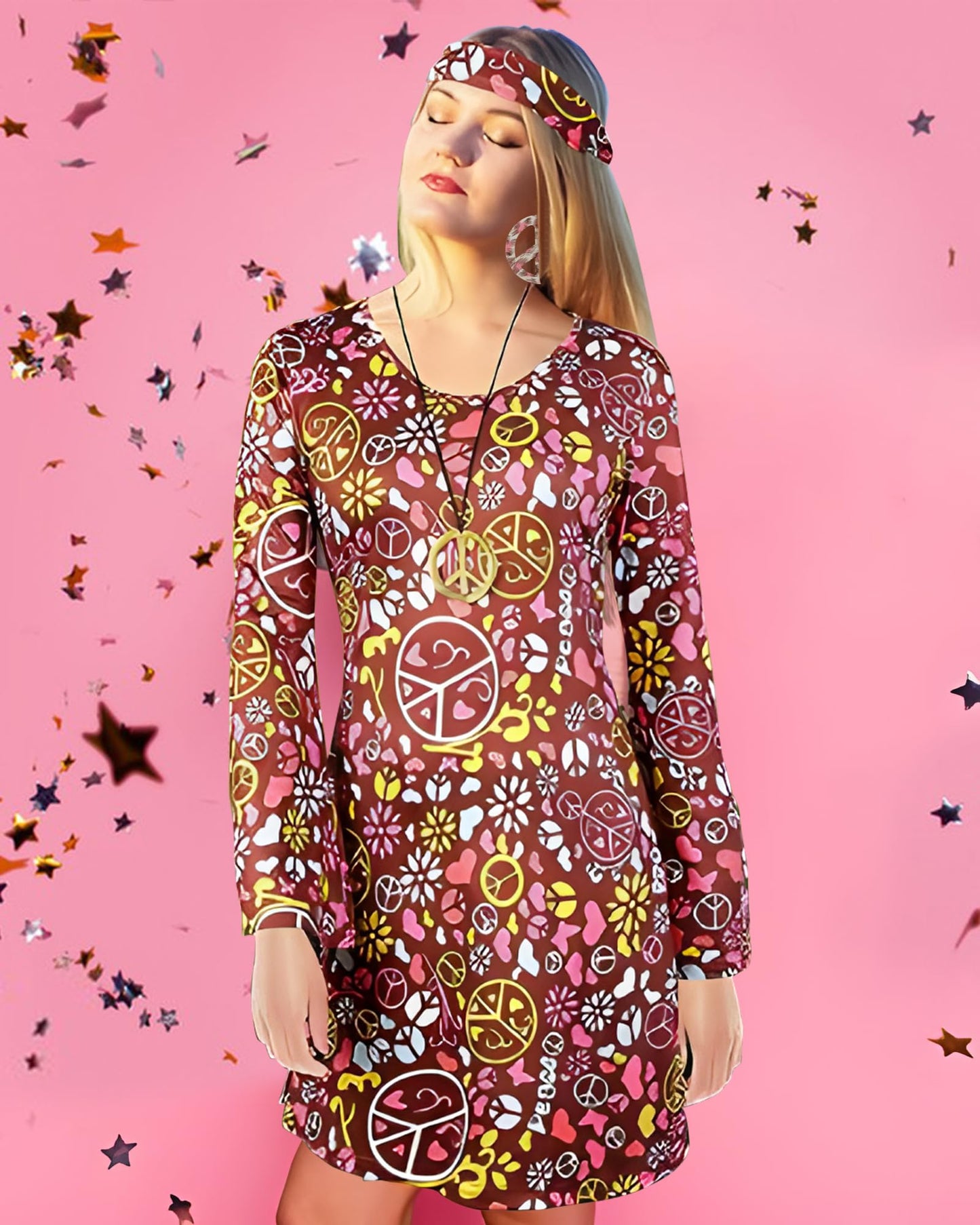 BIQIQI Set Costum Hippie Anni '70, cu Accesorii