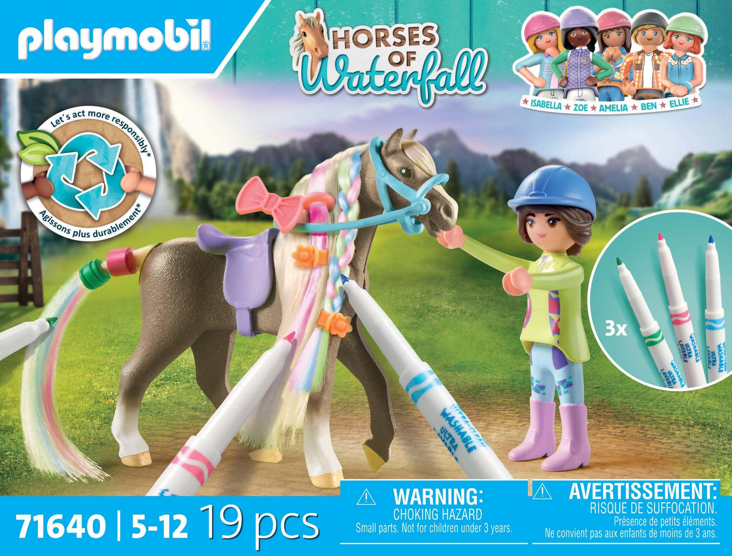 PLAYMOBIL Horses of Waterfall Set creativ cu cal și markere Crayola pentru copii de la 5 ani