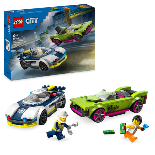 LEGO City 60415 Set de construcție cu mașină de poliție și muscle car, 213 piese, de la 6 ani