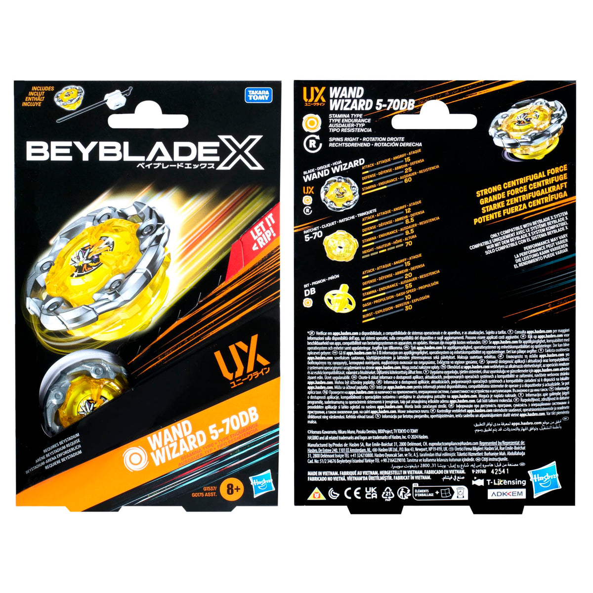 Hasbro Beyblade X Wand Wizard 5-70DB UX Set de start cu top și lansator pentru copii de la 8 ani (albastru)