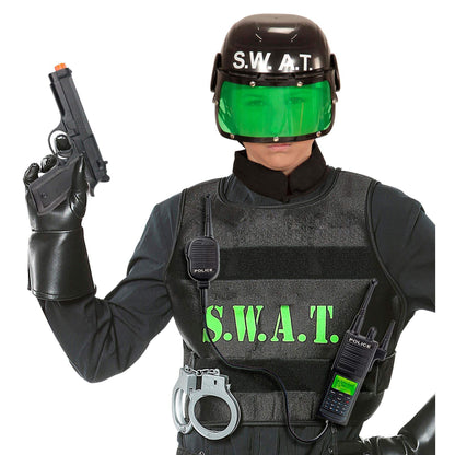 WIDMANN MILANO Party Fashion 28227 - Costum S.W.A.T. pentru copii, cu cască, pistol și stație radio, negru, special pentru carnaval și petreceri tematice