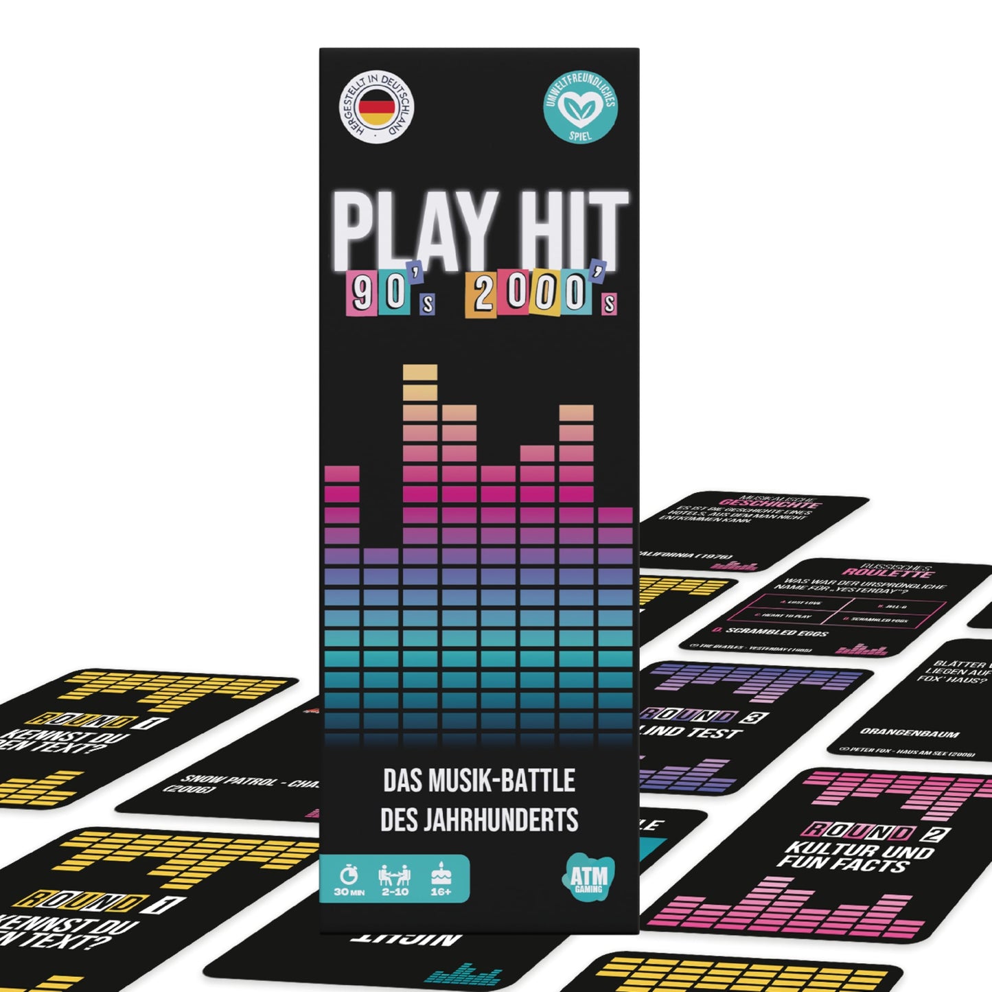 ATM Gaming - PlayHit Joc de societate – Quiz muzical din anii '90 și 2000 – Joc de petrecere și cărți pentru adulți și familii – pentru 2 până la 10 jucători de la 16 ani