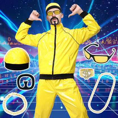 Costum Ali-G pentru adulți - Hip Hop, cu pălărie, colier, barbă, ochelari și inel, ideal pentru petreceri de carnaval și Halloween.