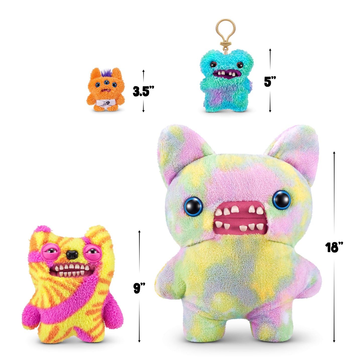 ZURU Fuggler Serie 3 Breloc Monstru Amuzant Urât de Plus 13 cm pentru Colectat Jucărie 3 piese