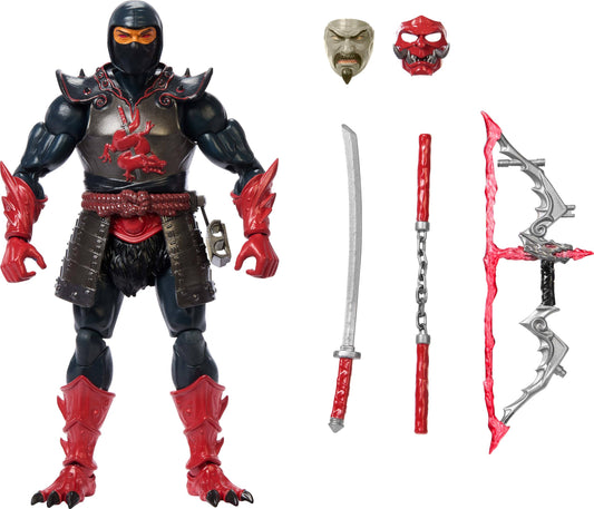 Masters of the Universe Masterverse Ninjor Figurină de acțiune 30 puncte de mișcare 18 cm, design deluxe, armură și accesorii arme, de la 6 ani