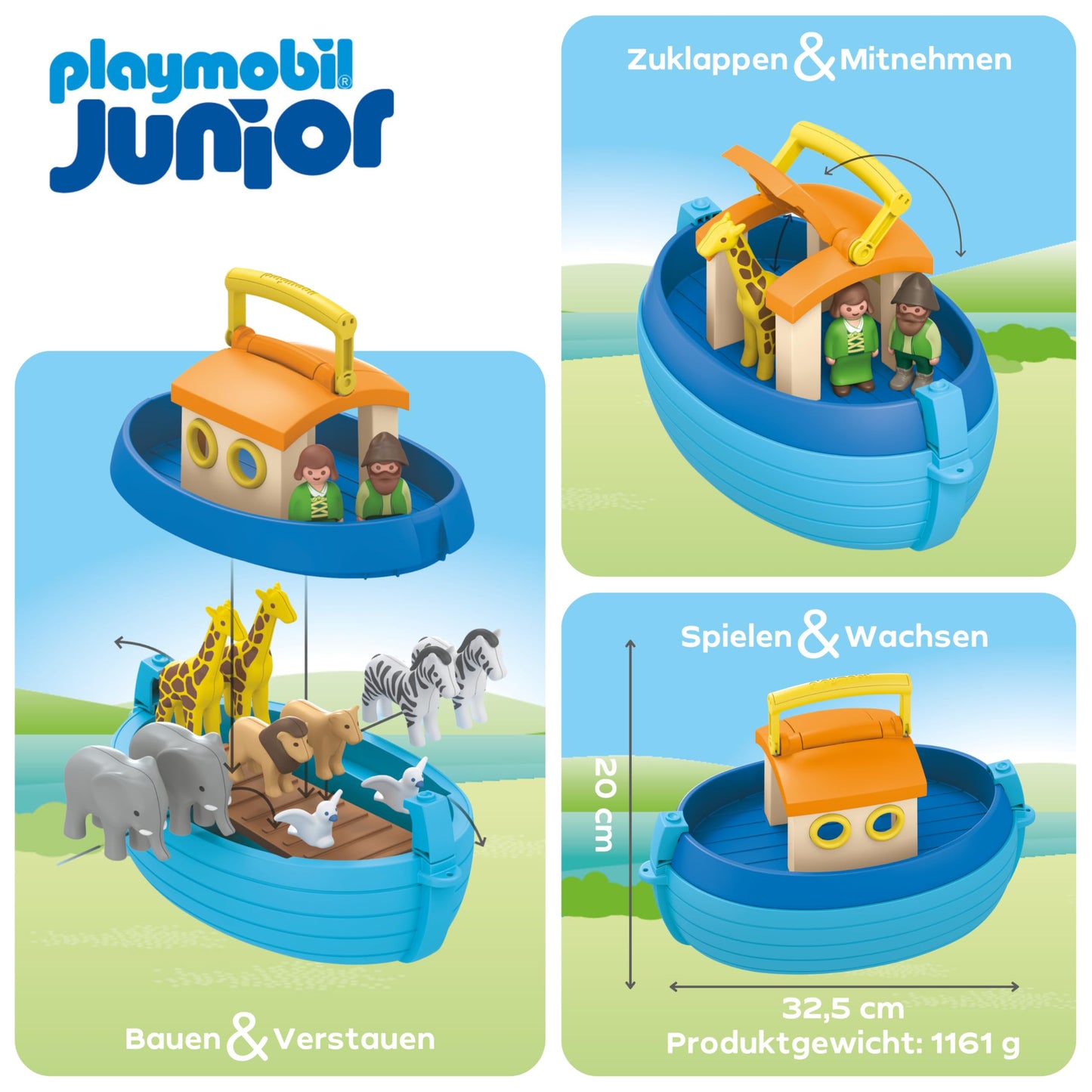 PLAYMOBIL JUNIOR Meine Mitnehm-Arche Noah Set de joacă sustenabil pentru copii de la 1 an