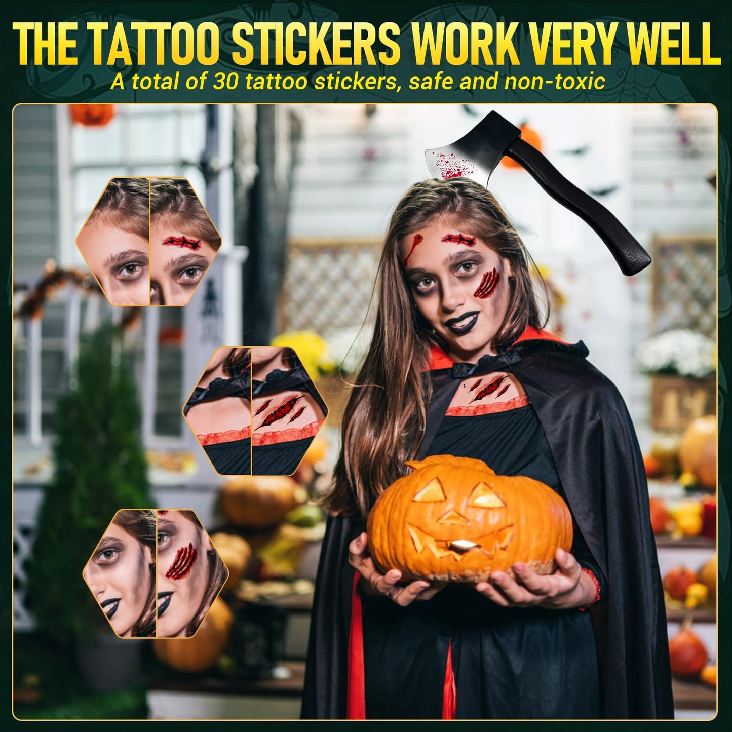 ROSAUI Set accesorii Halloween, 5 buc + 30 tatuaje