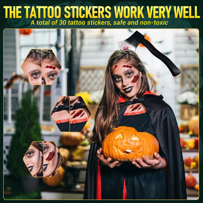 ROSAUI Set accesorii Halloween, 5 buc + 30 tatuaje