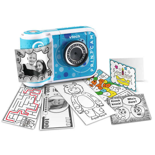 Vtech KidiZoom Print Cam albastră – Cameră foto instant pentru copii cu funcție de imprimare, selfie, video și efecte, pentru copii de 4-12 ani.