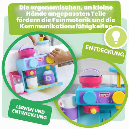 Tomy Toomies Toomies Set de joacă pentru baie Barista cu 3 căni, 1 ulcior, 1 shaker pentru copii de la 18 luni