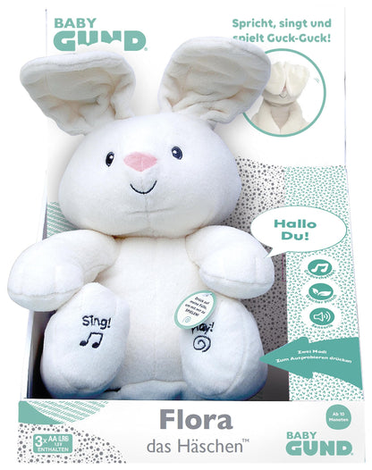 GUND Flora, iepurașul cântător și vorbitor - joacă Guck Guck cu urechile - german, aprox. 30 cm, de la 10 luni