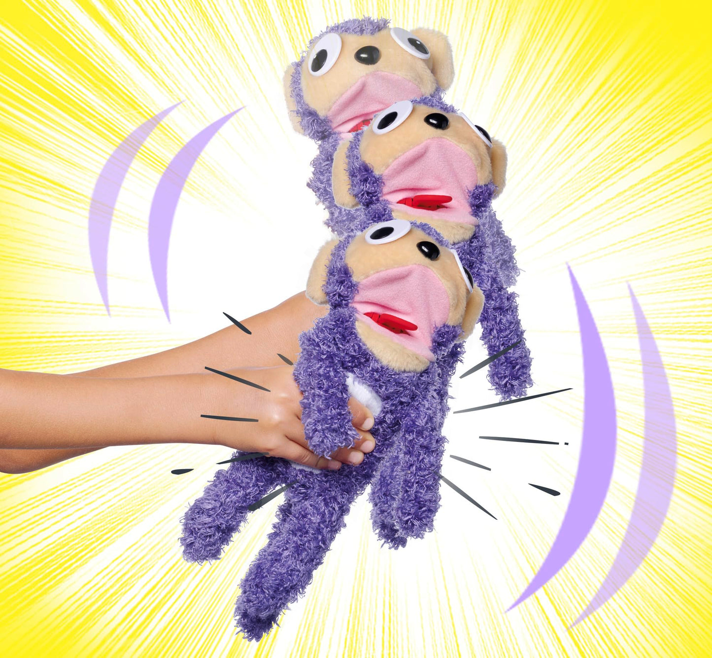 Simba 105953333 ScreamerZ Affe „Monkey Madness“ cu sunete - jucărie amuzantă cu efecte sonore - pluș pentru copii de la 5 ani, aprox. 30 cm, mov