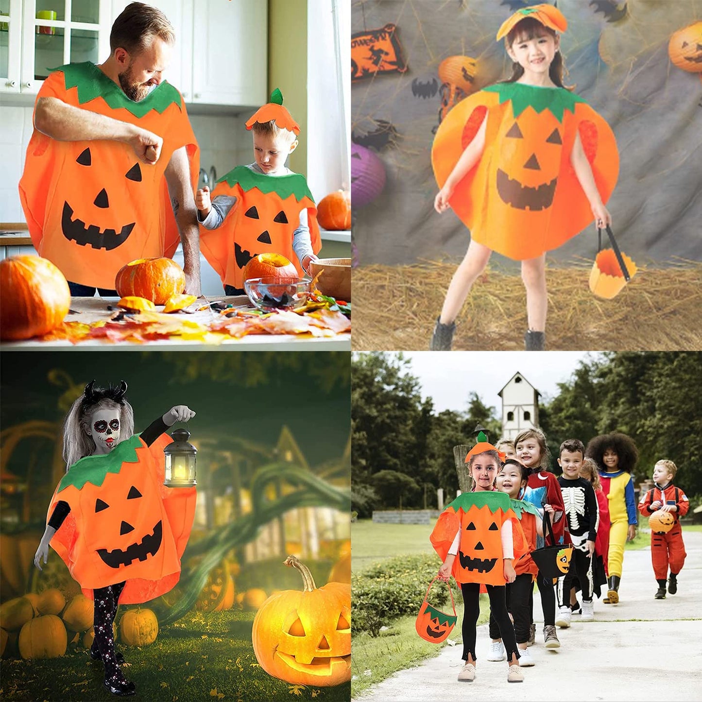 OUQIWEN ngyf-1 Costum de Halloween Dovleac pentru Copii cu Coș și Pălărie, pentru Băieți și Fete Cosplay Petrecere Halloween