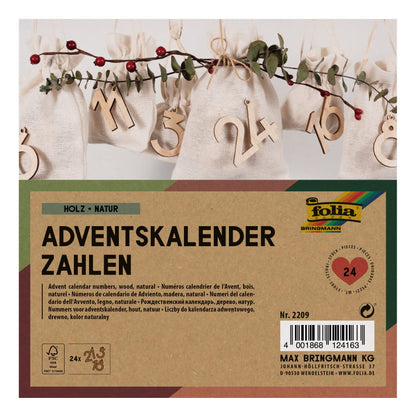 Folia Calendar Advent cifre din lemn, 24 piese