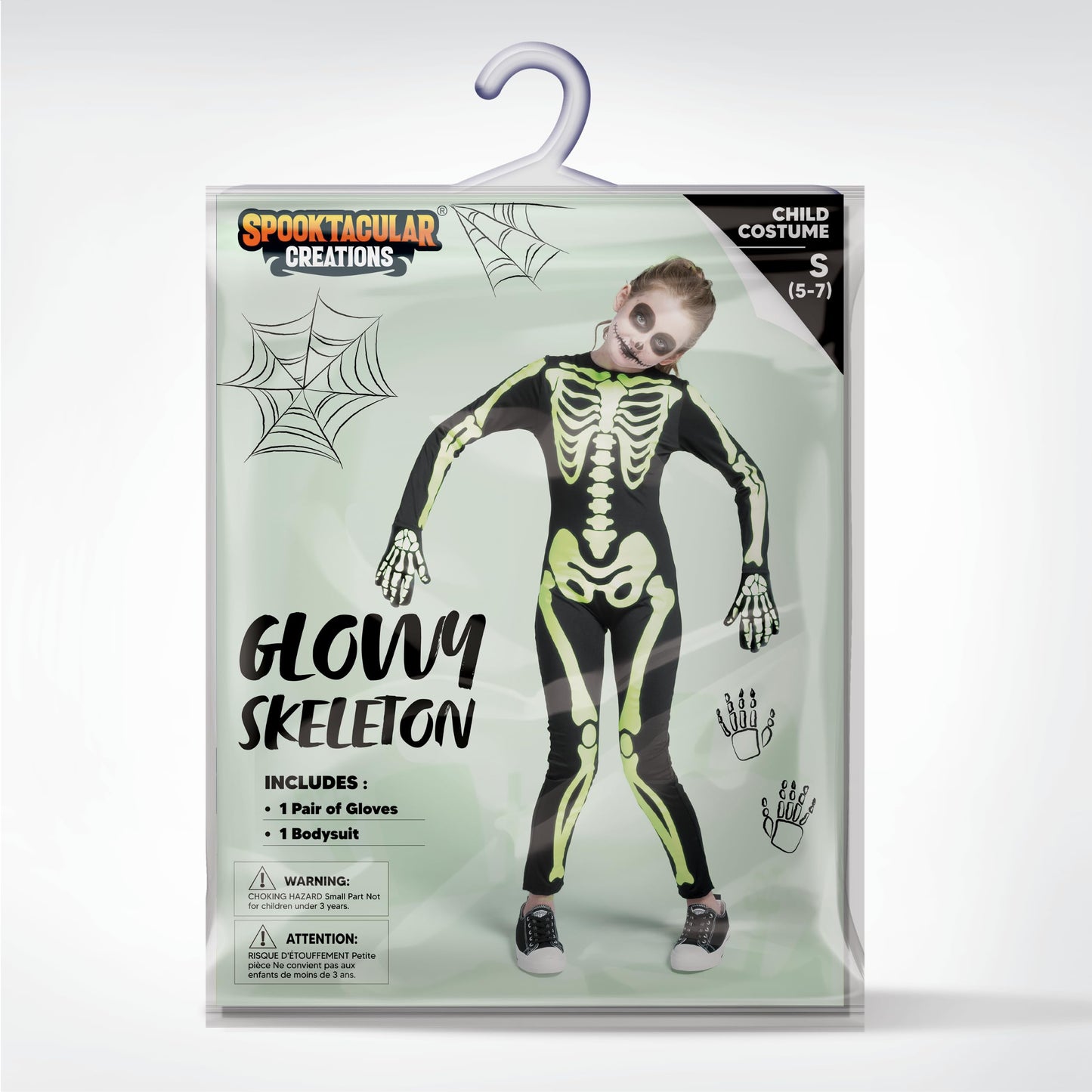 Costum de schelet pentru copii Spooktacular Creations, unisex, cu efect de strălucire în întuneric, ideal pentru Halloween, jocuri de rol și petreceri cosplay.