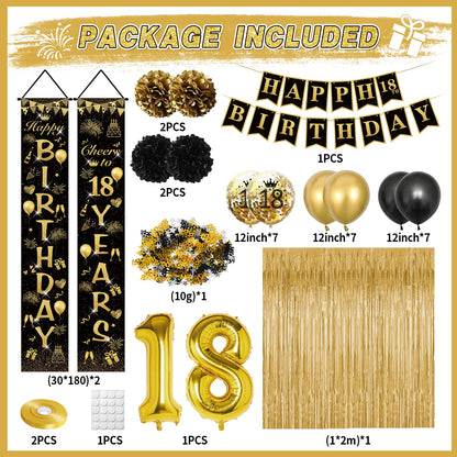 CHMMY Set decoratiuni zi nastere 18 ani, negru-aur