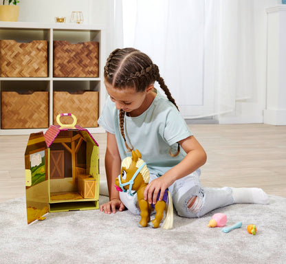 Simba 105950009 Set de joacă Pony Pamper Petz 24 cm cu funcție de băut și udare, mânz cu coadă pieptănabilă, schimbare culoare, animal de companie cu scutec, 11 surprize, pentru fete și băieți de la 3 ani