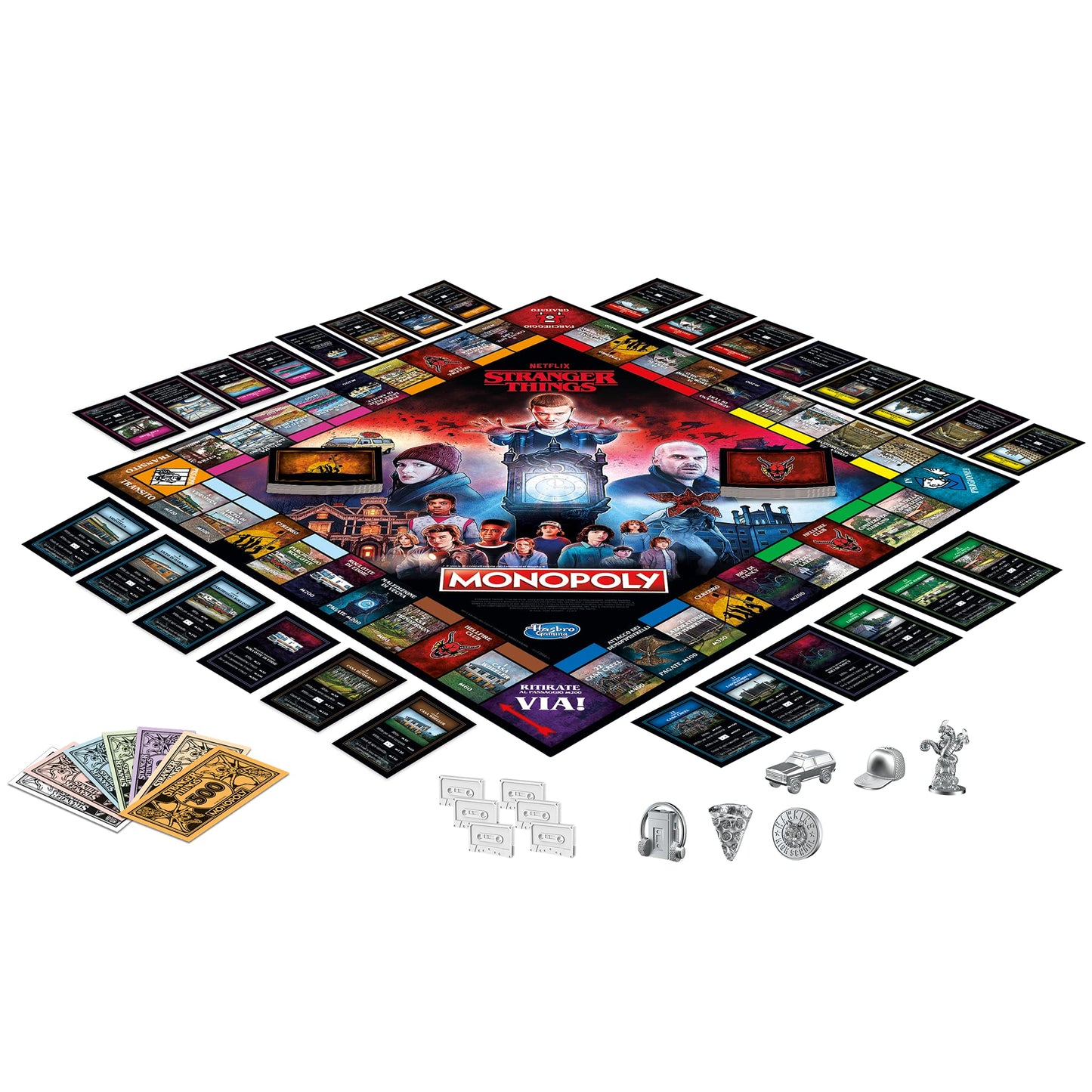 Hasbro Gaming Monopoly Stranger Things - Joc de societate pentru adulți și adolescenți, 6 jucători, de la 14 ani, 41 x 400 x 267 mm, limbă italiană.