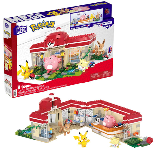Mega Bloks HNT93 Set de construcție Pokémon 648 piese cu Pikachu, Chaneira, Evoli și Togepi pentru copii de la 8 ani