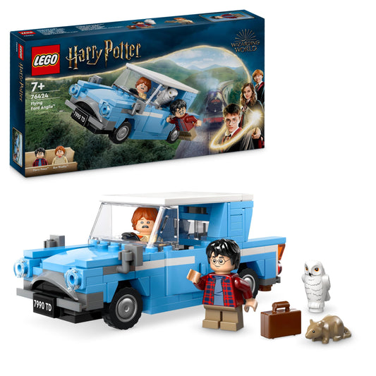 LEGO Harry Potter Ford Anglia Zburător, mașină de jucărie pentru copii, cadou pentru băieți, fete și fani de peste 7 ani, set cu 2 mini-figuri inclusiv Ron Weasley pentru jocuri de rol 76424