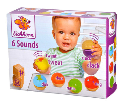 Eichhorn – Klangkugeln – 6 Bile Colorate din Lemn cu Sunete pentru Copii și Bebeluși de la 12 Luni, Jucărie din Lemn