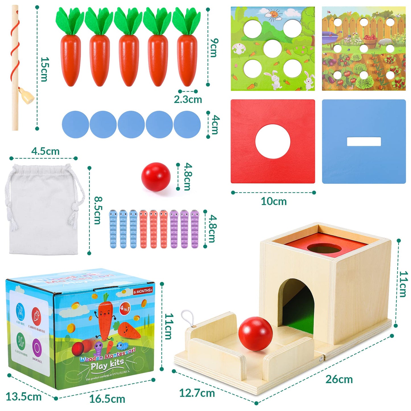Cooljoy Jucărie Montessori 4 în 1 Cules Morcovi, 1+ ani