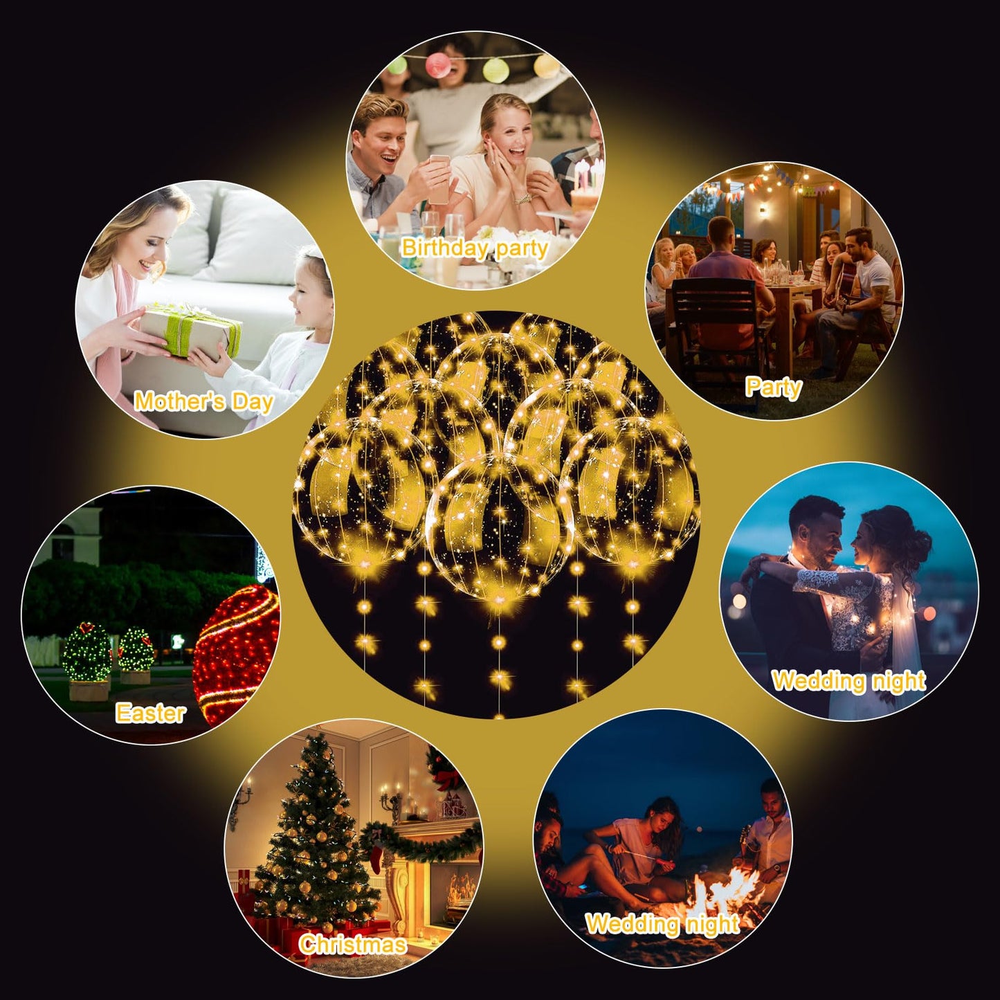 DAWRIS Set 10 Baloane Bobo LED 13 inch, șirag 3m