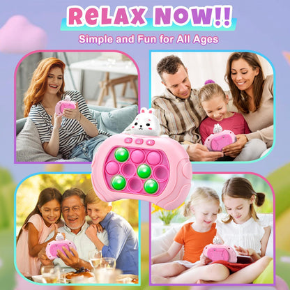 Jucărie senzorială cu butoane pop - Consolă de jocuri cu bule pentru copii, joc de descompresie, mașină de puzzle, joc cu lumini, cadou de ziua de naștere pentru copii 3+ (Iepuraș)