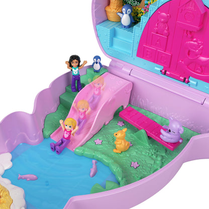 Polly Pocket Geanta Mama și Joey Cangur - Set de joacă 2-în-1 cu cameră pentru pui de animale, 2 păpuși, 7 animale și accesorii, inclusiv geantă moale și cutie, perfect pentru călătorii, de la 4 ani, HKV50