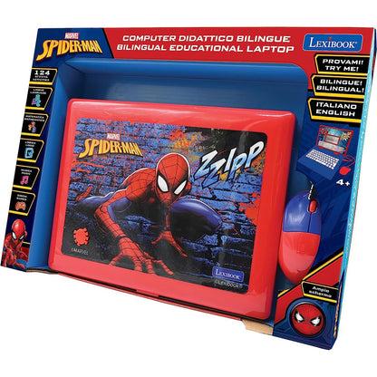 Lexibook Spider-Man Laptop educațional bilingv italiană-engleză jucărie cu 124 activități de învățare, joc și muzică 2+ ani (albastru/roșu)