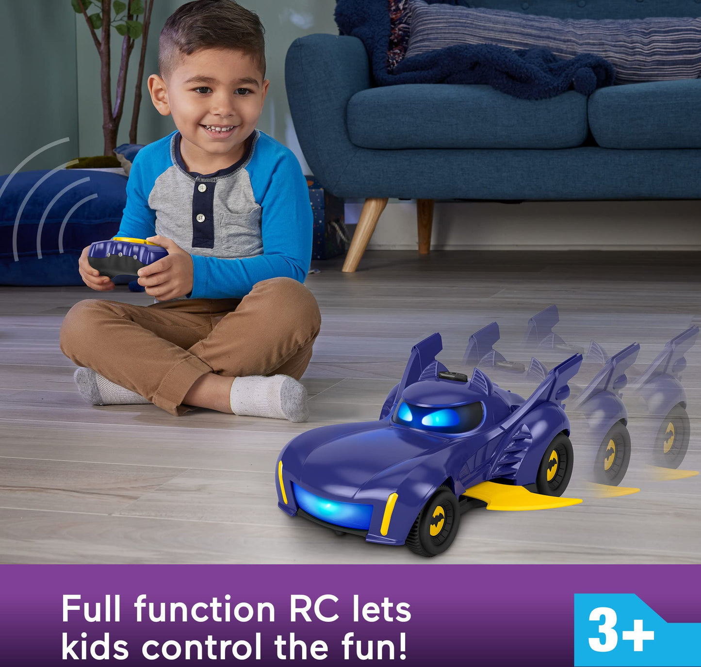 Masina Telecomandata Batmobile Fisher-Price DC Batwheels, Transformabila cu Lumini si Sunete, Pentru Copii de la 3 Ani