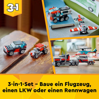 LEGO Creator 3in1: Set de vehicule cu camion, elicopter, avion și cisternă - Cadou pentru băieți și fete de 7 ani 31146