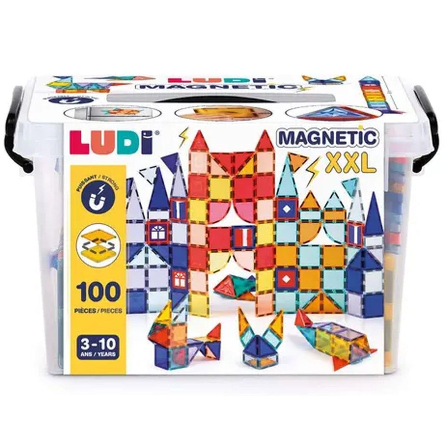 LUDI Magnetische XXL Set de construcție 3D cu 100 piese magnetice pentru copii de la 3 ani