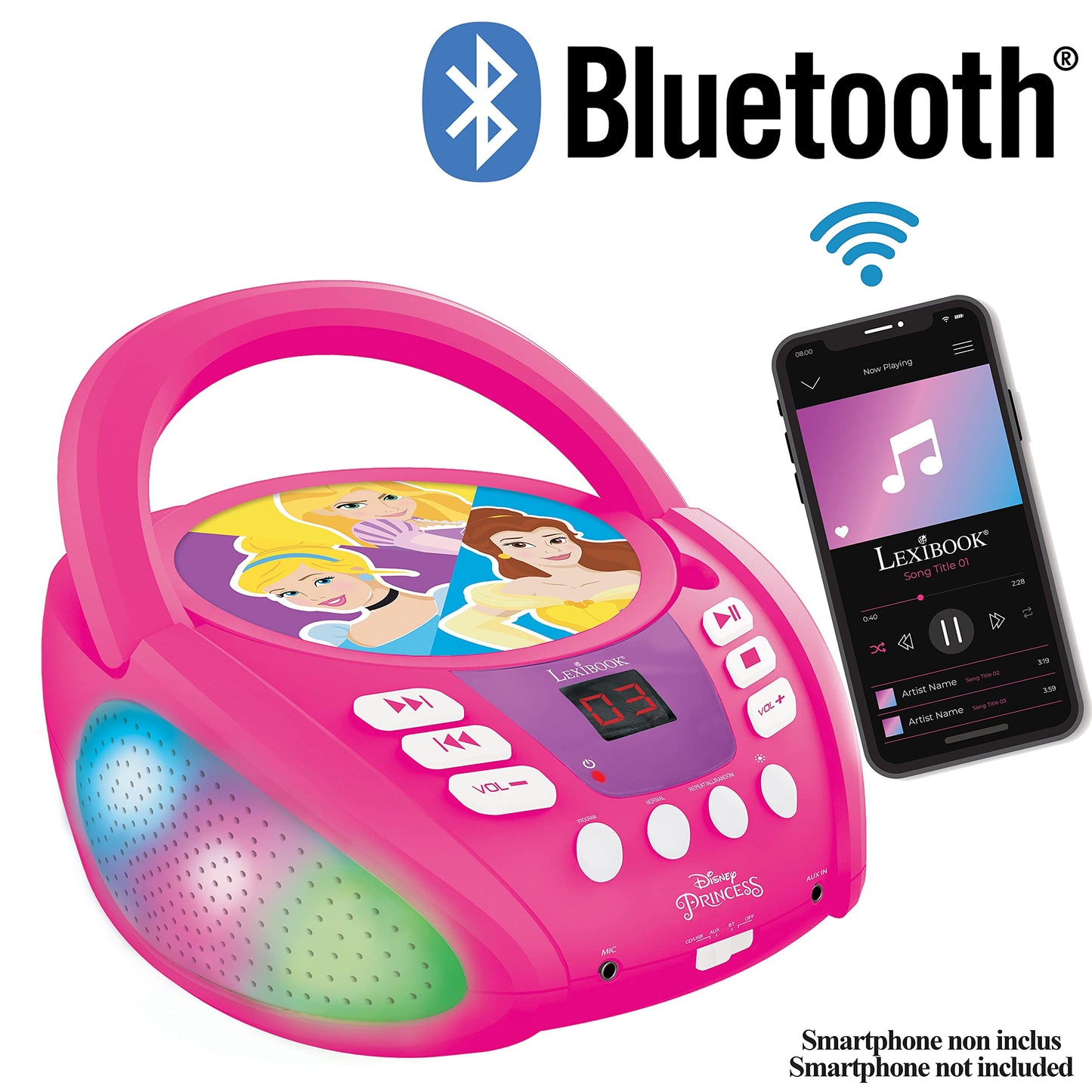 Lexibook RCD109DP CD Player Bluetooth Disney Printese, roz