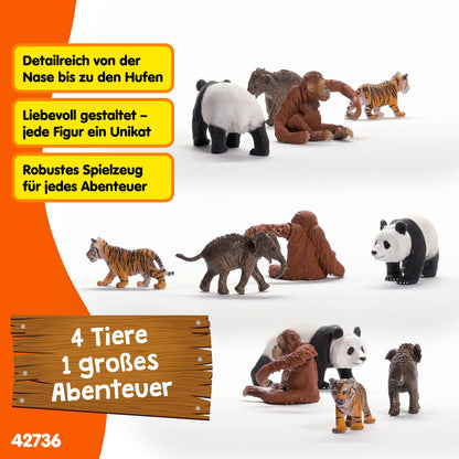 Schleich WILD LIFE Asien Set de pornire cu 4 piese cu elefant, panda, tigru și maimuță cu braț mobil pentru copii de la 3 ani