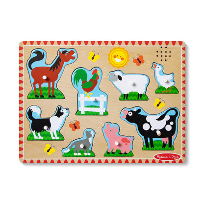 Melissa & Doug Puzzle sonor Animale de Fermă, 8 piese, 2+ ani