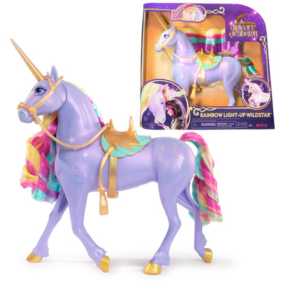 Academia Unicornului Licht-Magie Wildstar - Unicorn cu efecte de lumină și muzică, 28 cm, inspirat de seria Netflix, pentru jocuri de rol imaginative, pentru copii de la 4 ani.