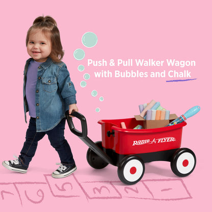 Radio Flyer Push & Pull Walker Wagon Cărucior 2-în-1 pentru copii 1-4 ani (roșu)