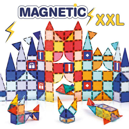 LUDI Magnetische XXL Set de construcție 3D cu 100 piese magnetice pentru copii de la 3 ani