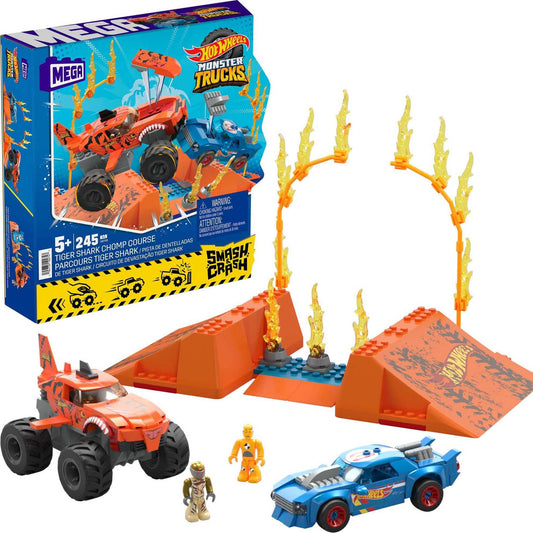 Set de constructie, Hot Wheels, Monster Trucks, Tiger Shark, 245 piese, HKF88