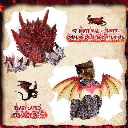 Ulikey Costum Dragon Copii cu Aripi și Mască
