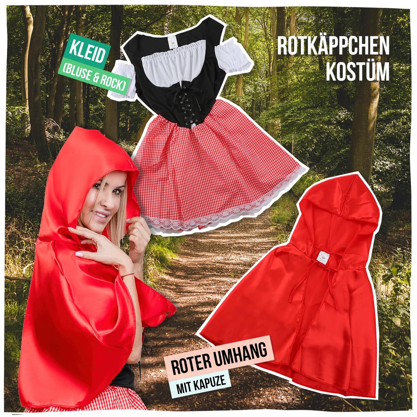Festicy Rotkäppchen Costum pentru femei Rochie elegantă cu pelerină roșie Mărime S