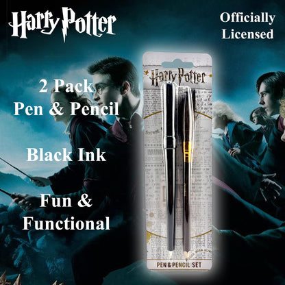 Set de Pix și Creion HARRY POTTER (Design Baghetă și Mătură) - Stilou, Set de Creioane, Cadouri pentru Femei și Bărbați - Produs Oficial Licențiat