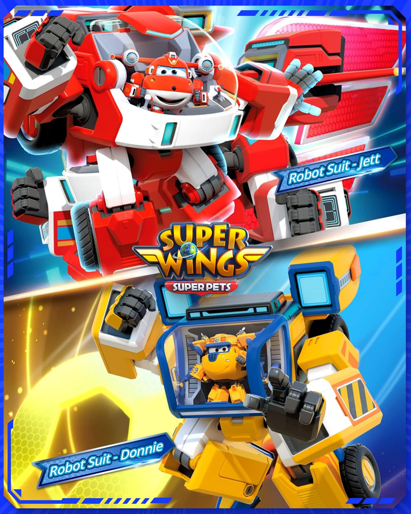 Super Wings EU750322 Figurina de joacă transformabilă New Robot Suit Donnie 23 cm pentru copii (galben)