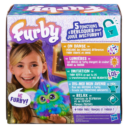Furby Galaxie, jucărie interactivă din pluș, luminează în întuneric, versiune franceză